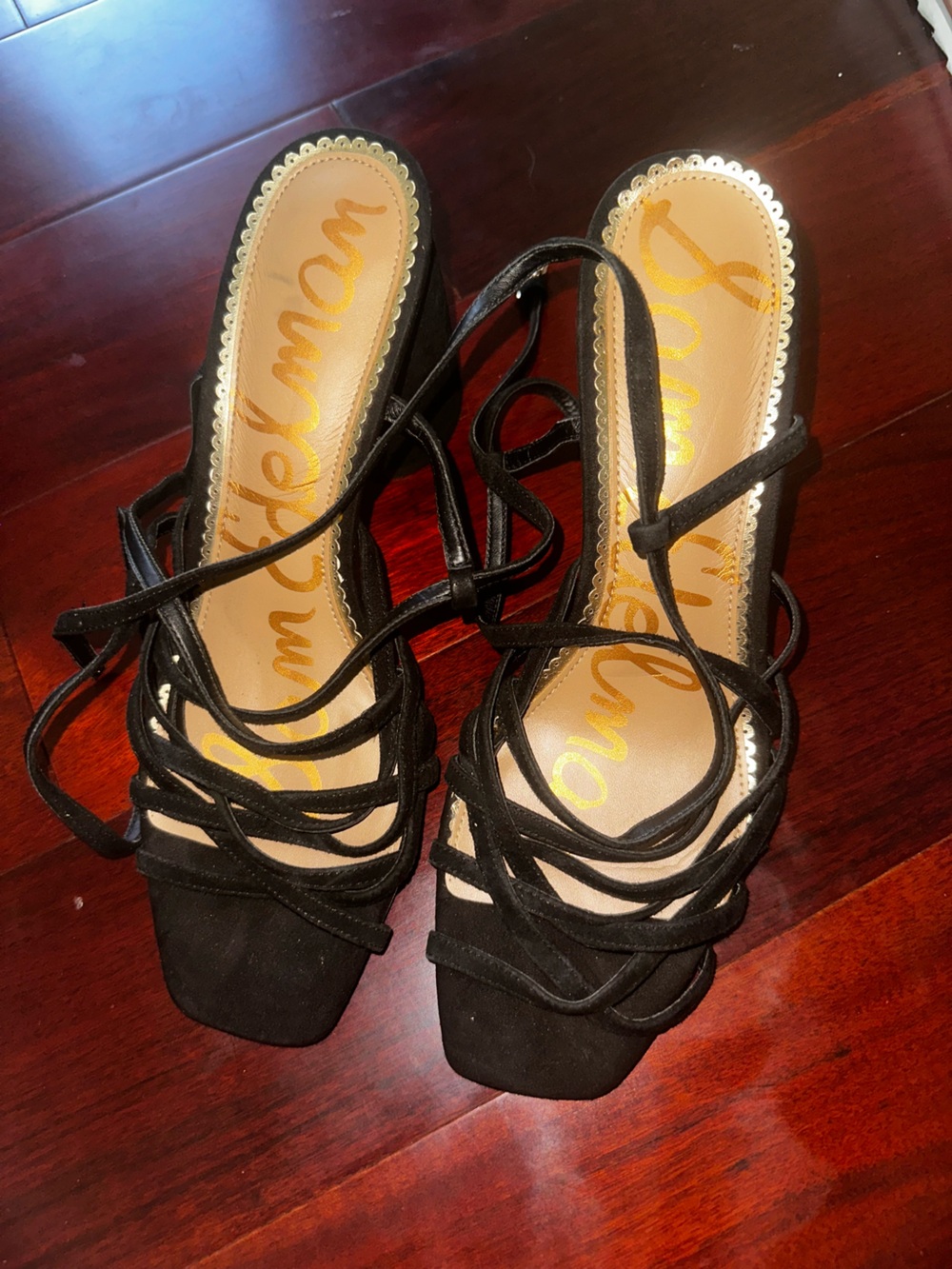 Sam Edelman Black Lace-Up Strappy Heels